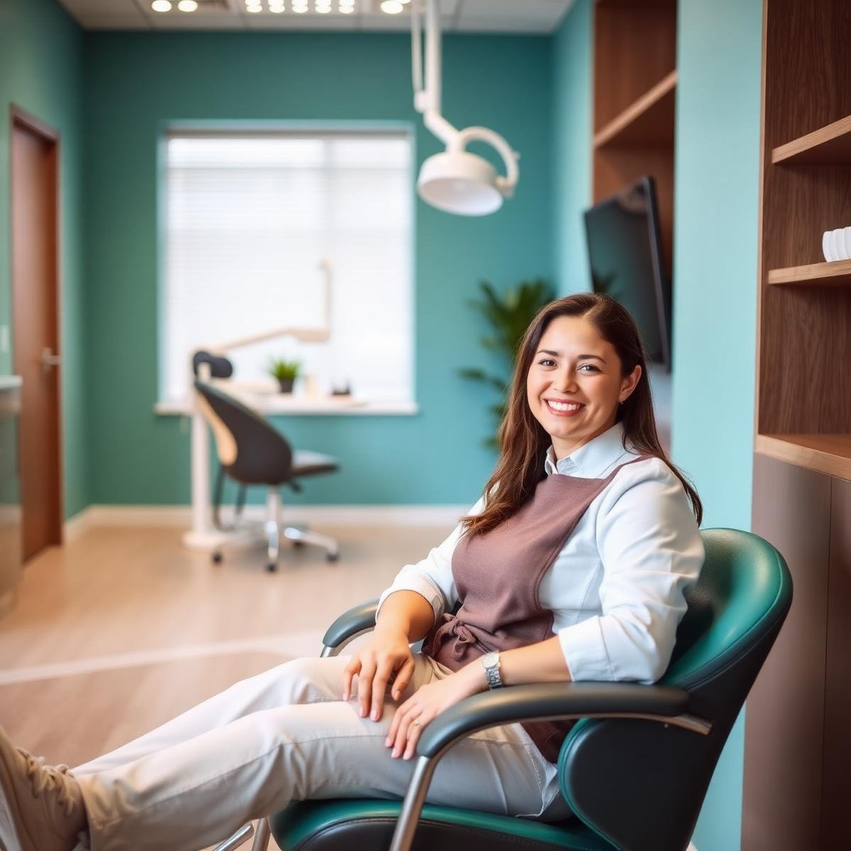 Relaxed patient smiling in the clinic